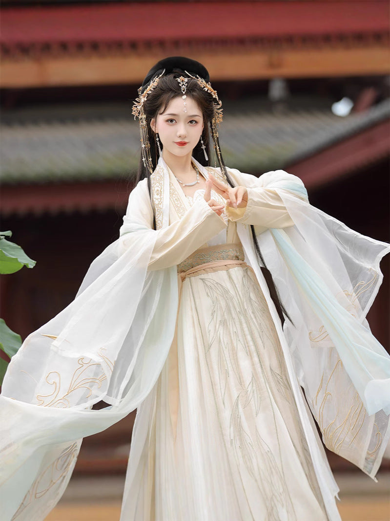 Elegant Flowing Song Dynasty Hanfu Dress with Embroidered Details