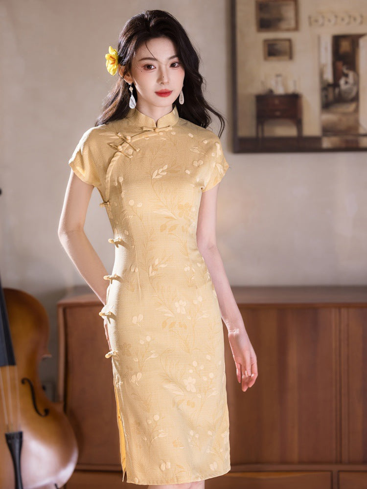 Spring Retro Qipao | Elegant Mandarin Collar Slim Split Dress