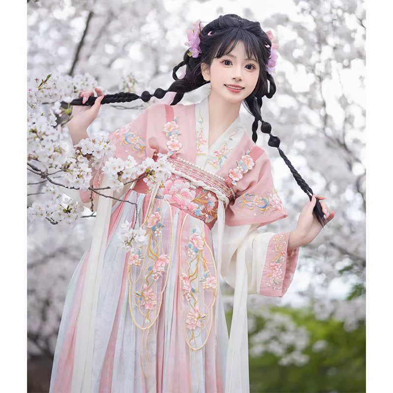 Elegant Hanfu Dress with Floral Embroidery for Women