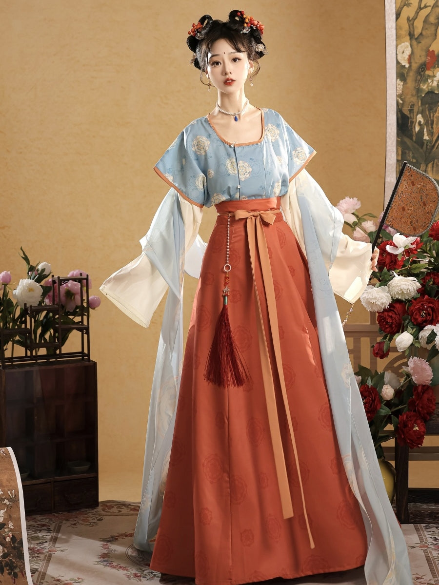 Tang Beizi & Round-Collar Hanfu Set | Eight-Panel Qiyao Ruqun