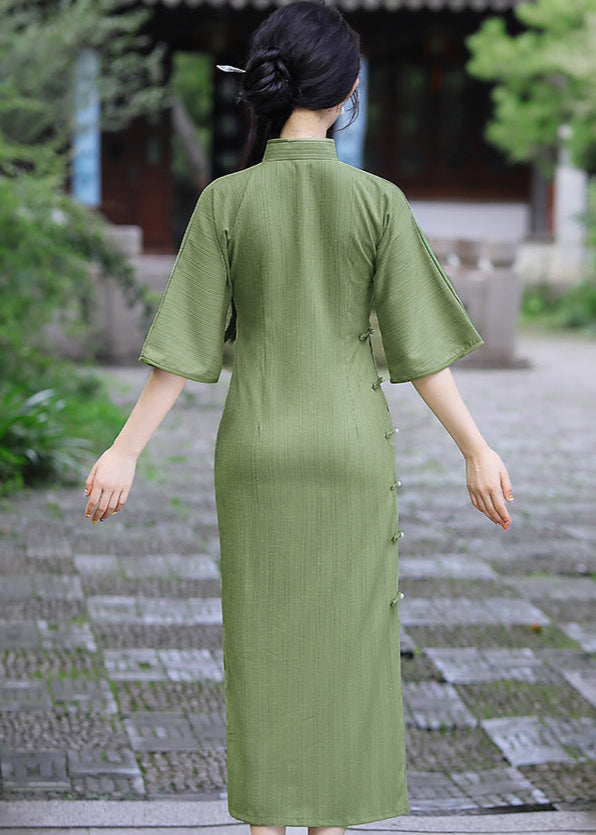 Autumn Full-Button Qipao | Side Frog Button Vintage Slim Cheongsam