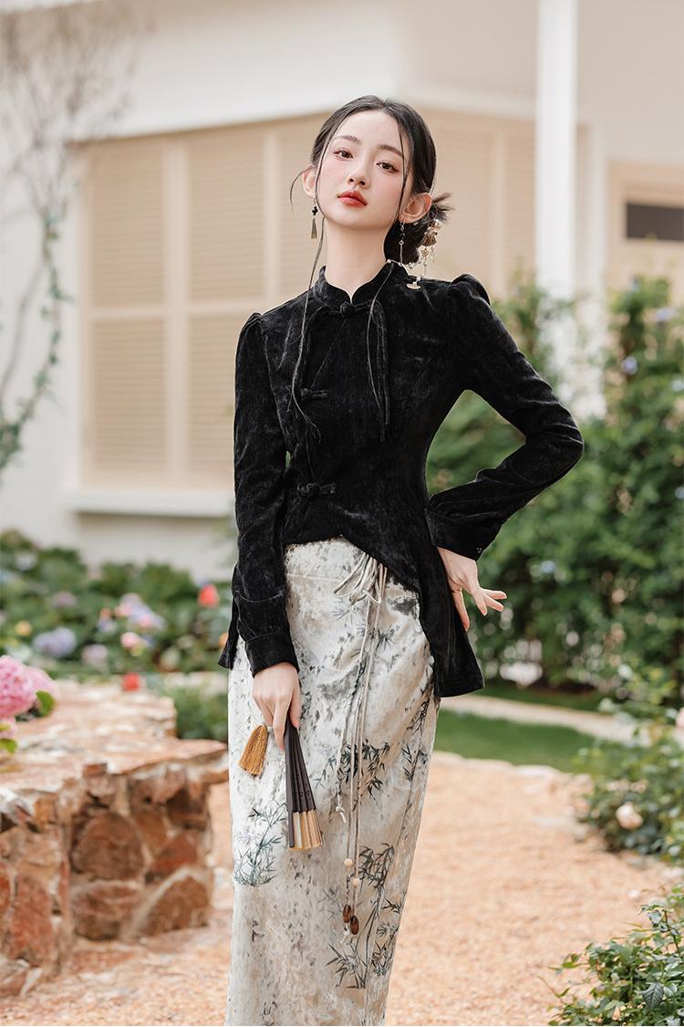 Vintage Black Top with Embroidered Skirt