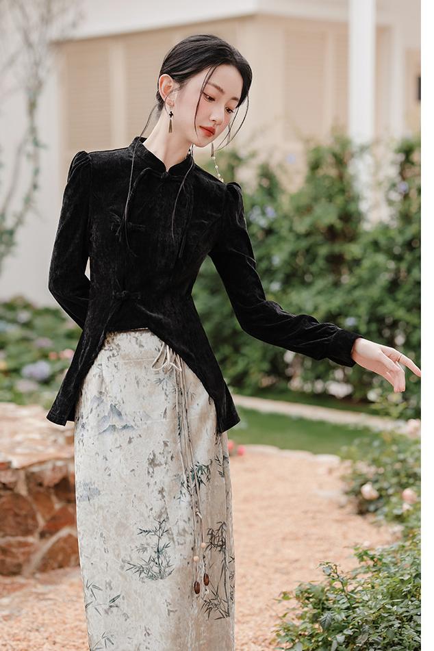 Vintage Black Top with Embroidered Skirt
