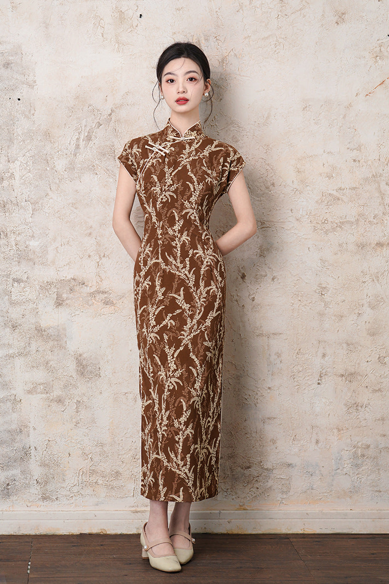 Elegant Floral Embroidered Qipao Dress Traditional Chinese Cheongsam