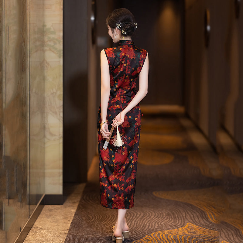 Elegant Chinese Qipao Dress Sleeveless Retro Cheongsam Traditional Hanfu Outfit
