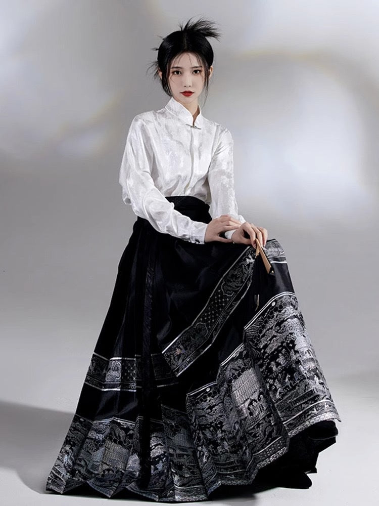 New Chinese style satin mamianqun two-piece set