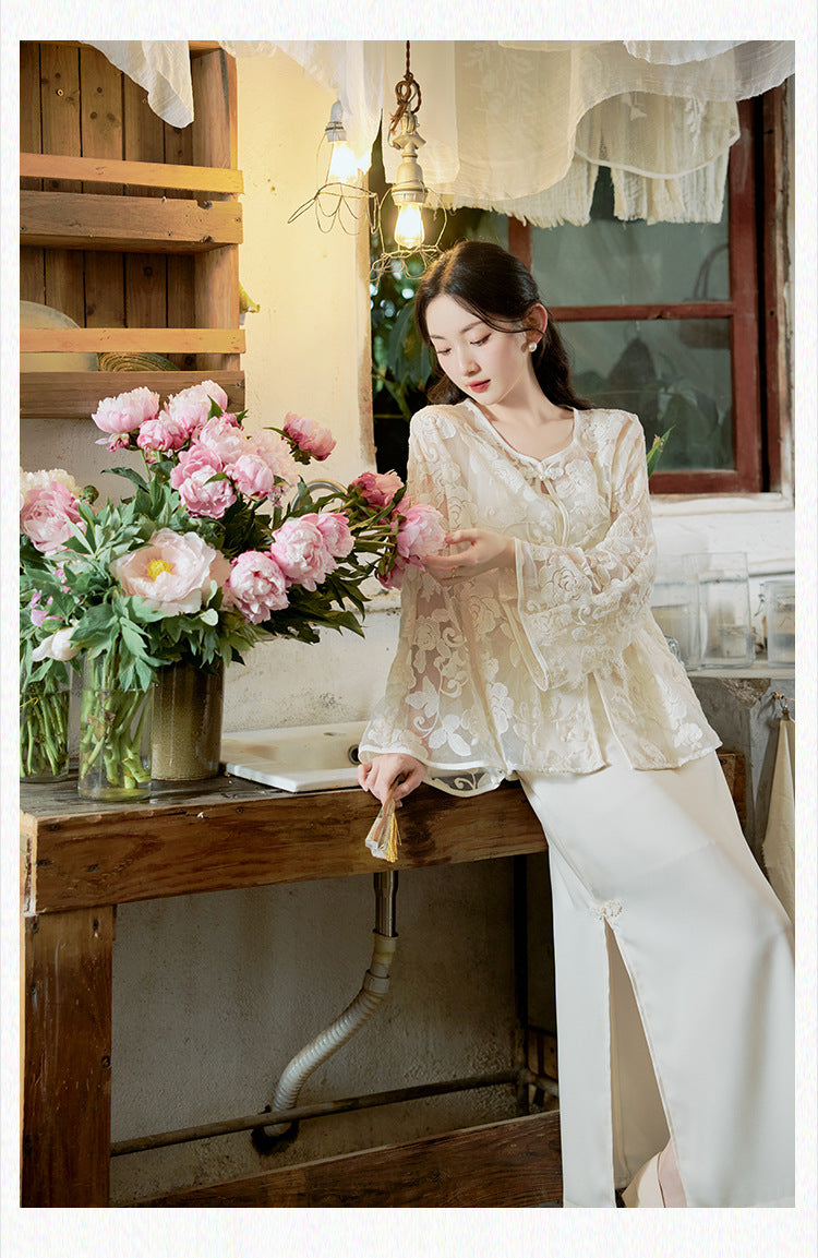 Elegant Lace Top with Bell Sleeves for Traditional Wear