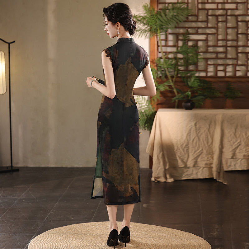 Elegant Ink-Style Cheongsam Dress | Classic Chinese Design