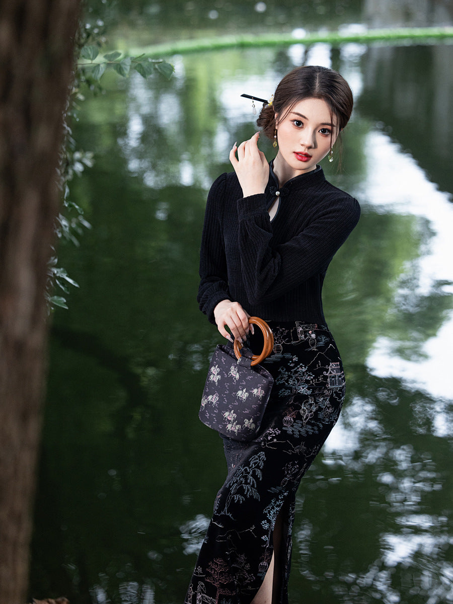 Winter New-Chinese Black Bodycon Dress