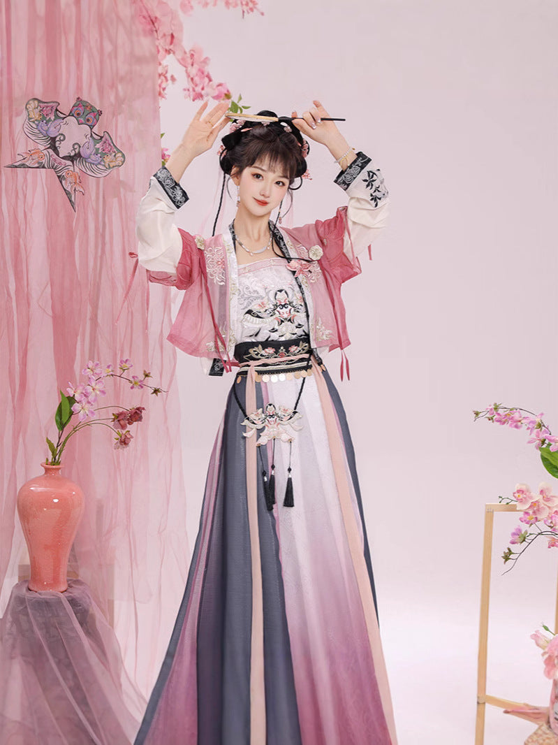Elegant Gradient Song Dynasty Hanfu Dress with Floral Embroidery