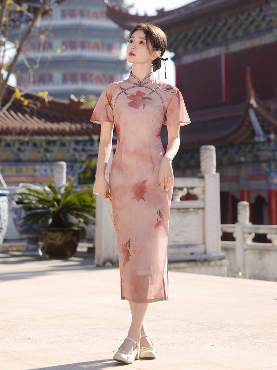 Elegant Pink Floral Hanfu-Inspired Dress for Traditional and Modern Styling