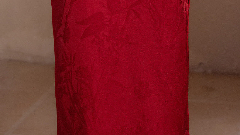Spring Red Short Sleeve Cheongsam | Elegant Chinese Dress with Subtle Pattern