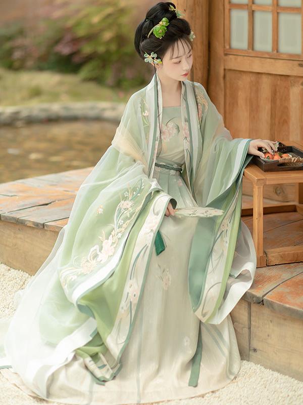 Song Dynasty Hanfu Dress - Traditional Chinese Long Sleeve Gown with Embroidery