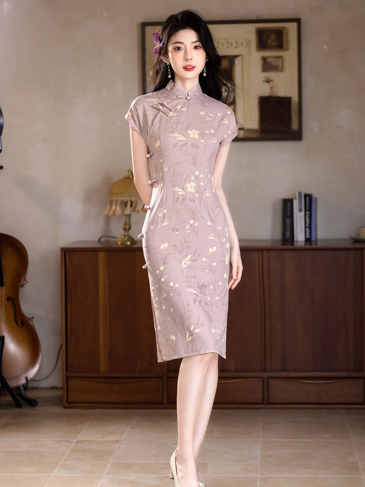 Spring Retro Qipao | Elegant Mandarin Collar Slim Split Dress