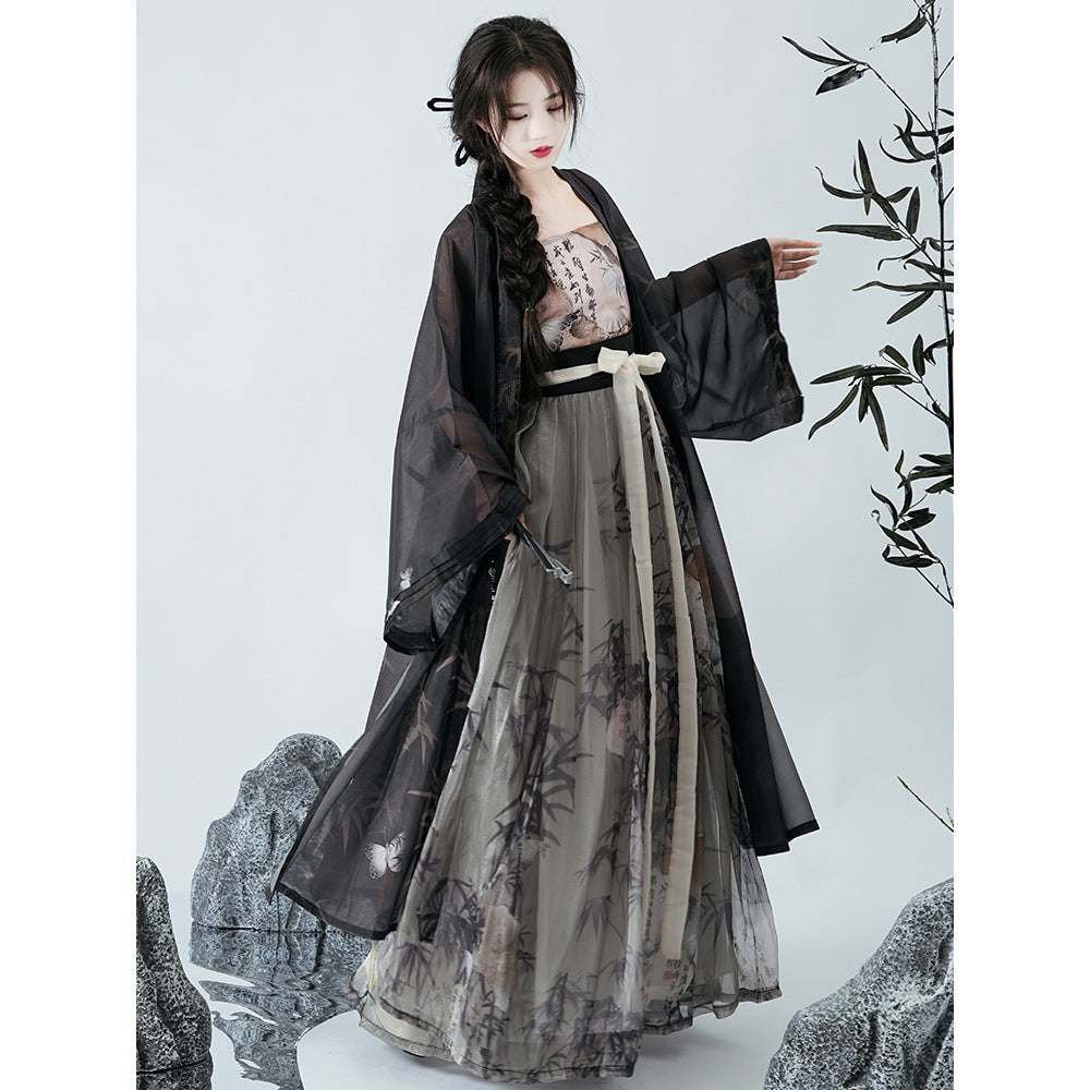 Elegant Bamboo Print Hanfu Dress for Women– Traditional Song Dynasty Hanfu Dress