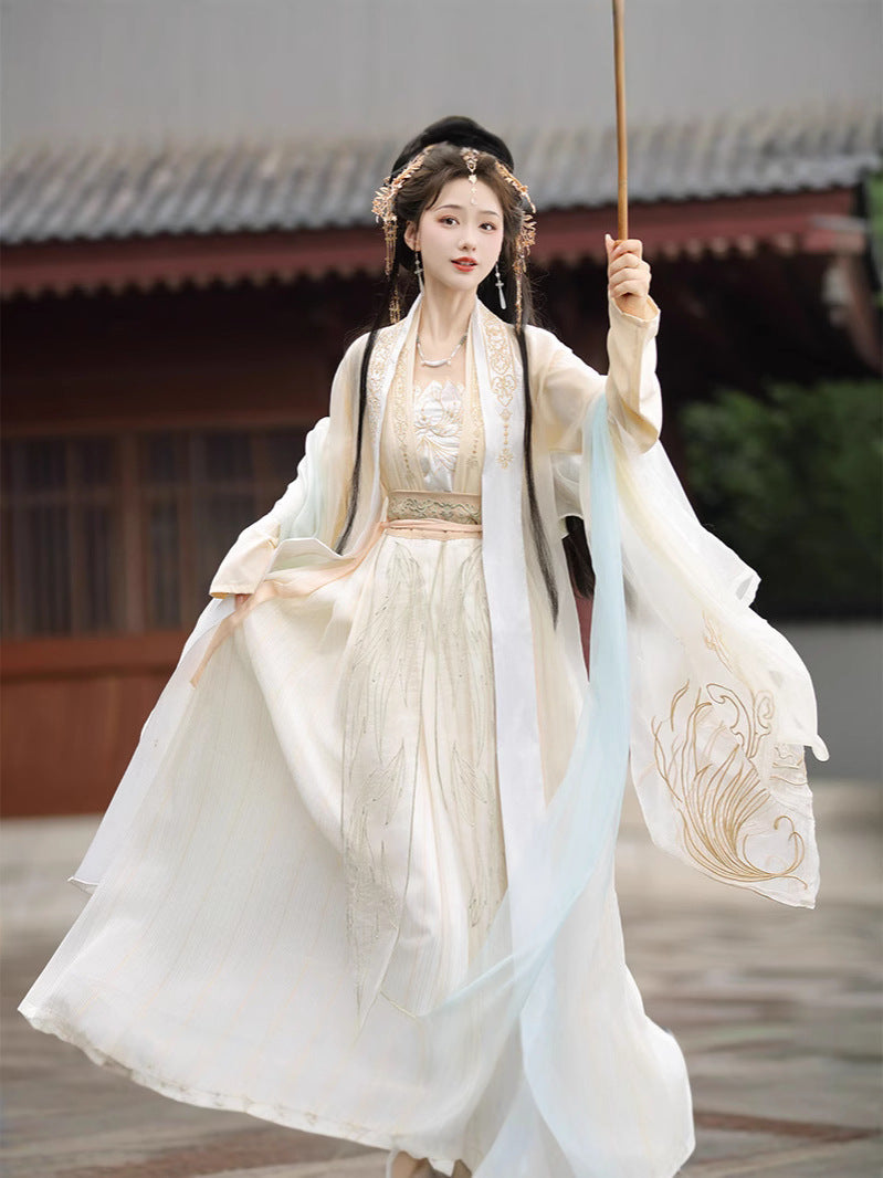 Elegant Flowing Song Dynasty Hanfu Dress with Embroidered Details