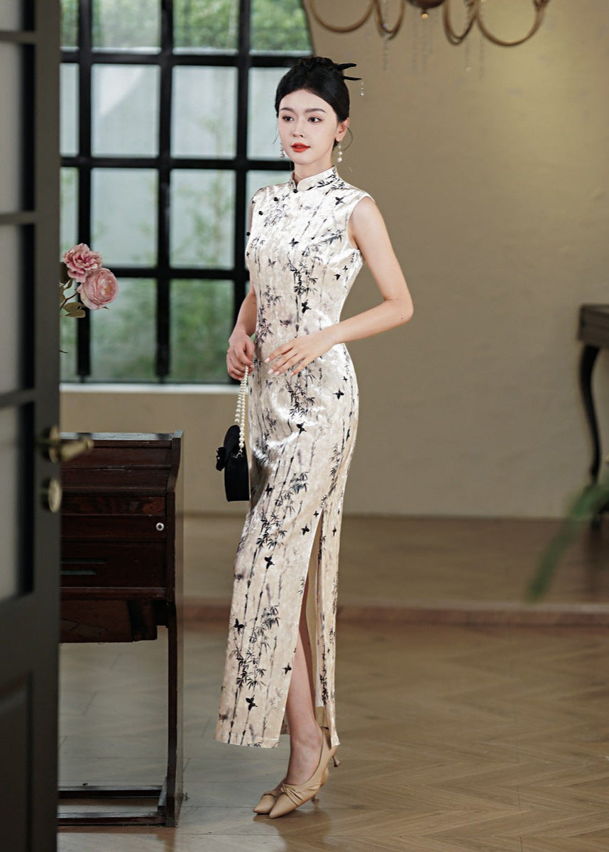 Velvet Sleeveless Slim Qipao Dress | Elegant Eveningwear