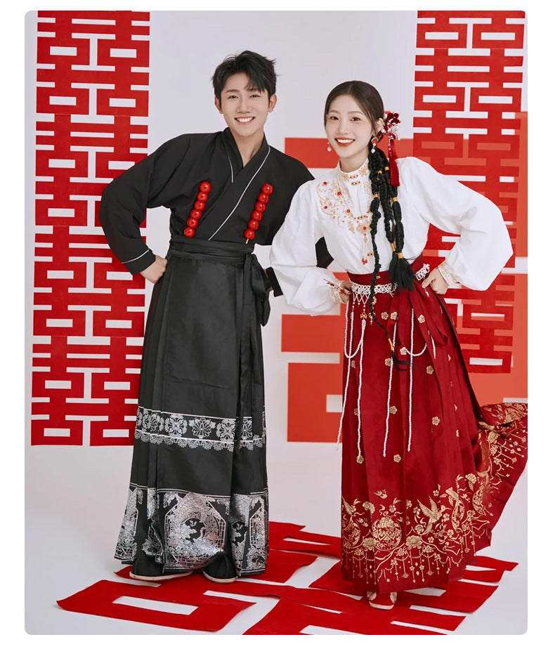 Winter Bridal Embroidered Hanfu Set | Wedding Mamianqun Set with Waist Chain
