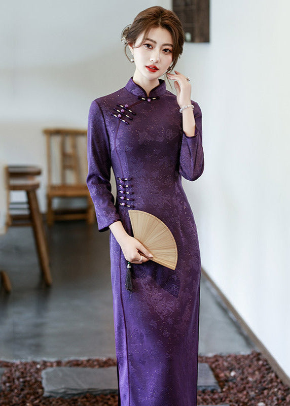 Purple Long-Sleeve Qipao for Mothers