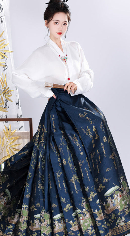 Spring Brocade Ming-Style Mamianqun Set | Traditonal High Waist Daily Long Skirt