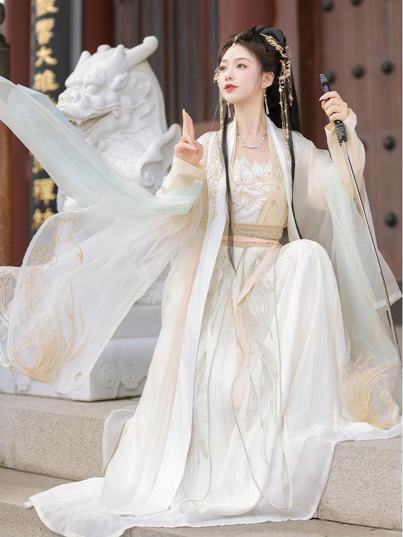 Elegant Flowing Hanfu Dress – Traditional Chinese Style with Embroidered Details