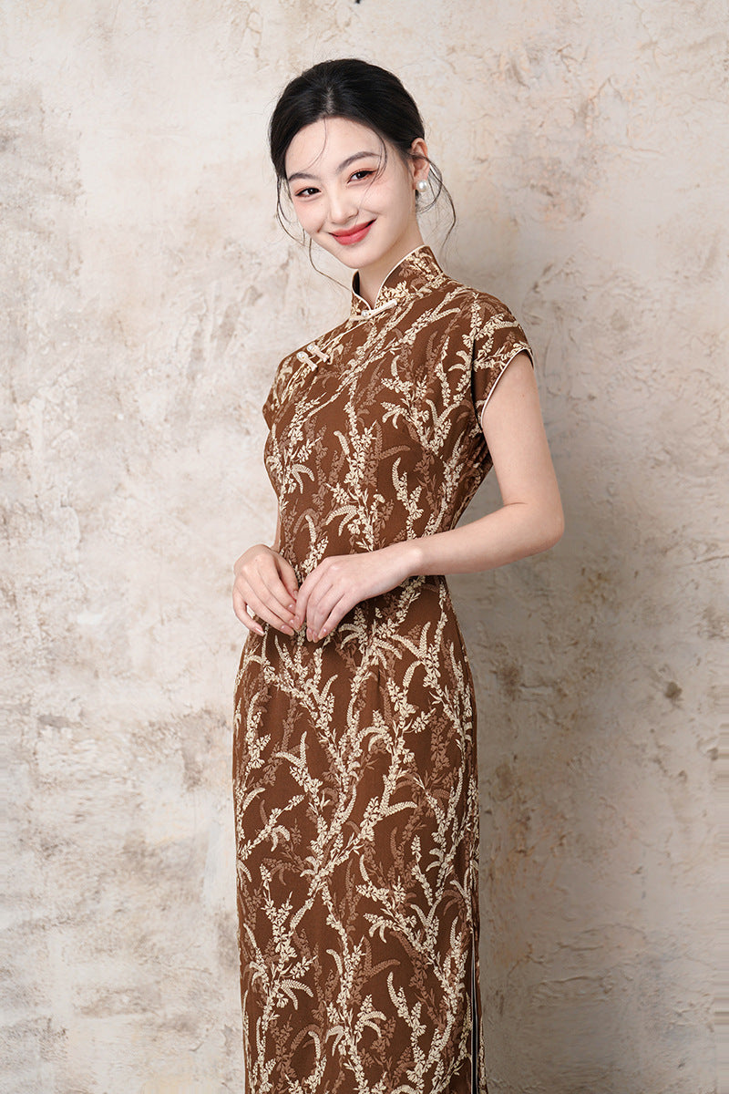 Elegant Floral Embroidered Qipao Dress Traditional Chinese Cheongsam