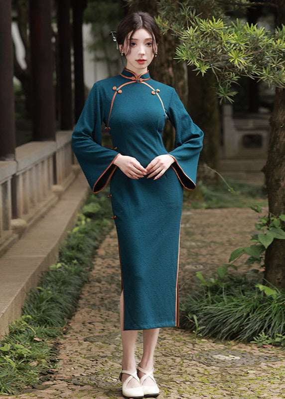Teal Long Sleeve Cheongsam Elegant Oriental Dress: Long Sleeve Chiffon Cheongsam Shop Now Teal Long Sleeve Cheongsam Elegant Oriental Dress: Long Sleeve Chiffon Cheongsam Shop Now