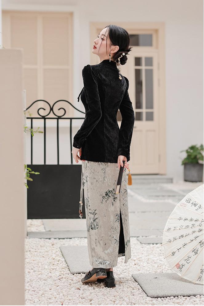 Vintage Black Top with Embroidered Skirt
