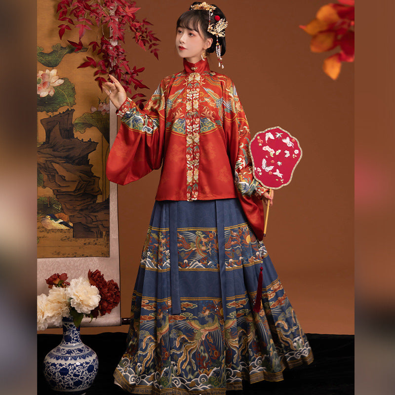 Elegant Traditional Hanfu with Phoenix and Peony Embroidery