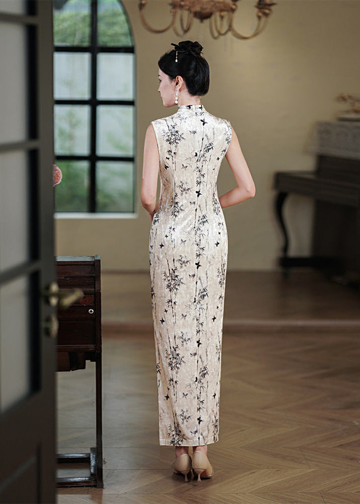 Velvet Sleeveless Slim Qipao Dress | Elegant Eveningwear