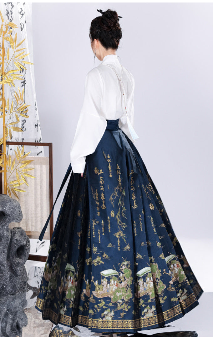 Spring Brocade Ming-Style Mamianqun Set | Traditonal High Waist Daily Long Skirt