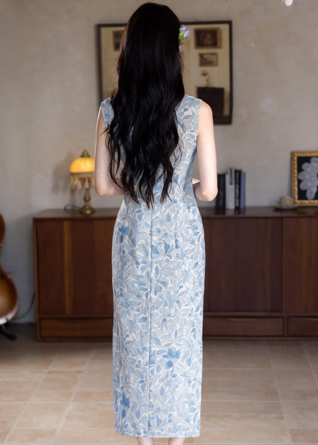 Floral Hollow Qipao Dress for Women | Sleeveless Mandarin Collar Chinese Style Gown