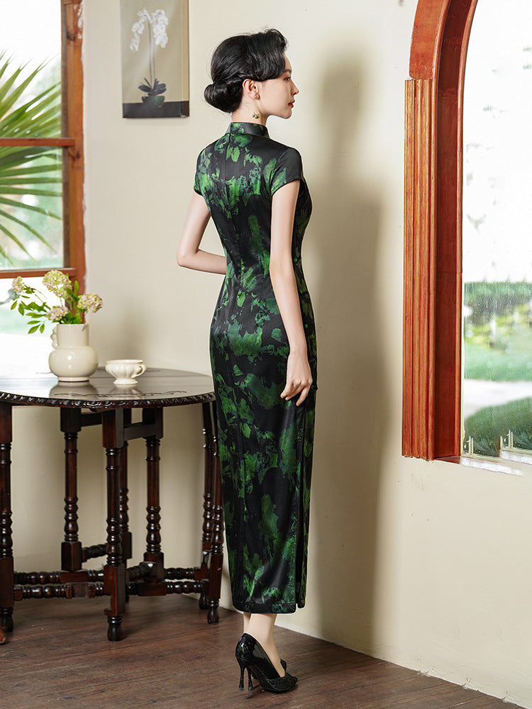 Silk Qipao Dress Floral Print Traditional Chinese Cheongsam