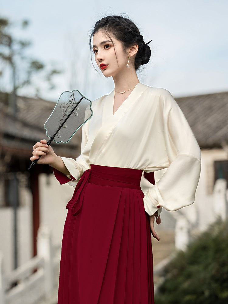 New Chinese Style White Red Mamianqun Set