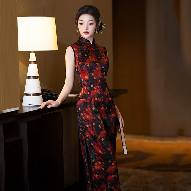 Elegant Chinese Qipao Dress Sleeveless Retro Cheongsam Traditional Hanfu Outfit