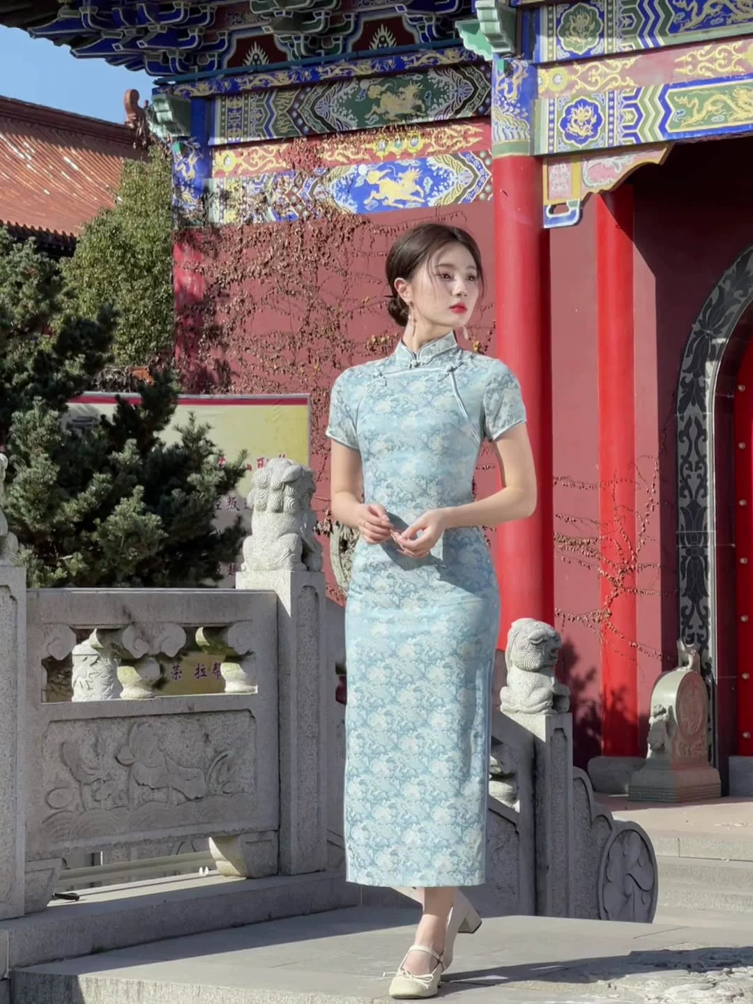 Spring Vintage Jacquard Qipao | Chinese Slim Elegant Short Sleeve Dress