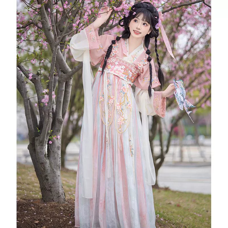 Elegant Hanfu Dress with Floral Embroidery for Women