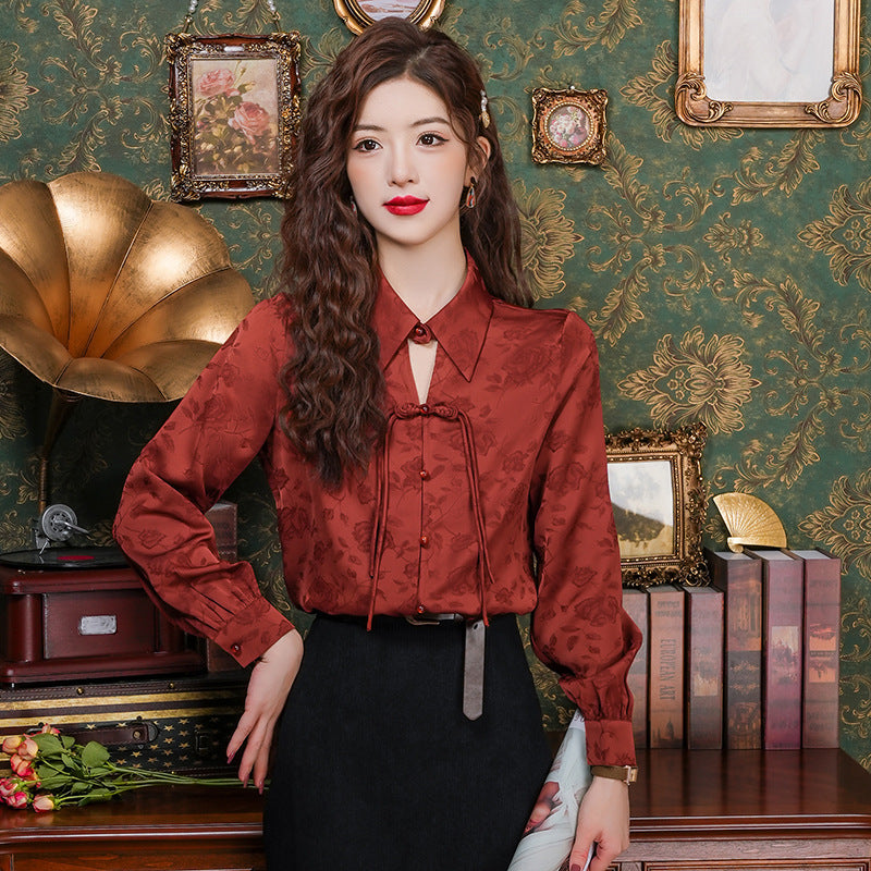 Elegant Floral Blouse with Tie Neck Design