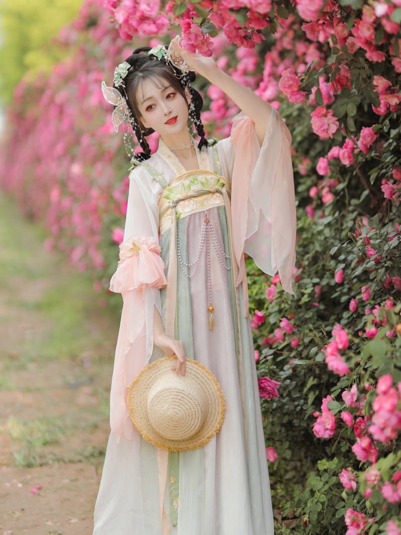 Elegant Tang Dynasty Hanfu Dress for Women with Floral Embroidery