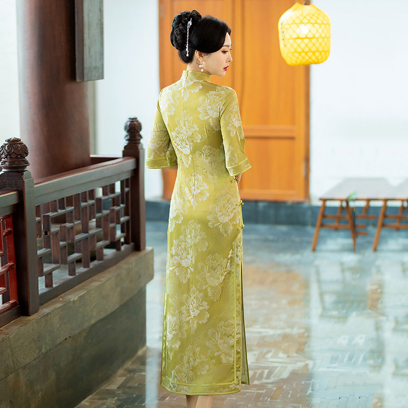 Vintage Jacquard Qipao Chinese Slim Hanfu Dress | Elegant Banquet Gown
