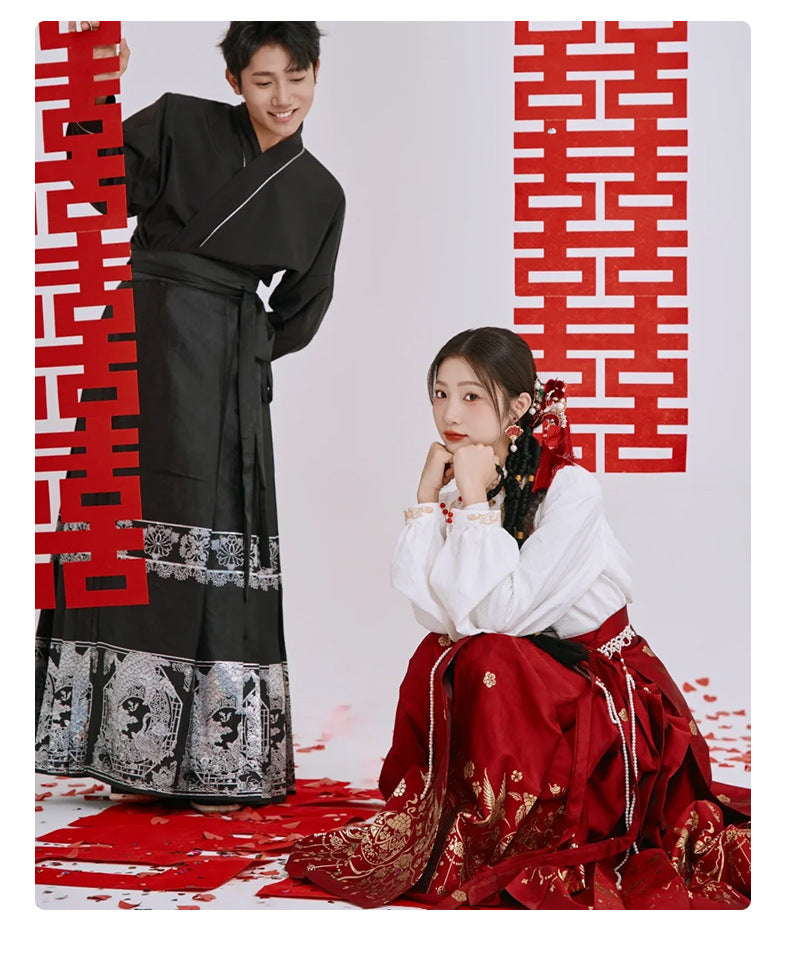 Winter Bridal Embroidered Hanfu Set | Wedding Mamianqun Set with Waist Chain