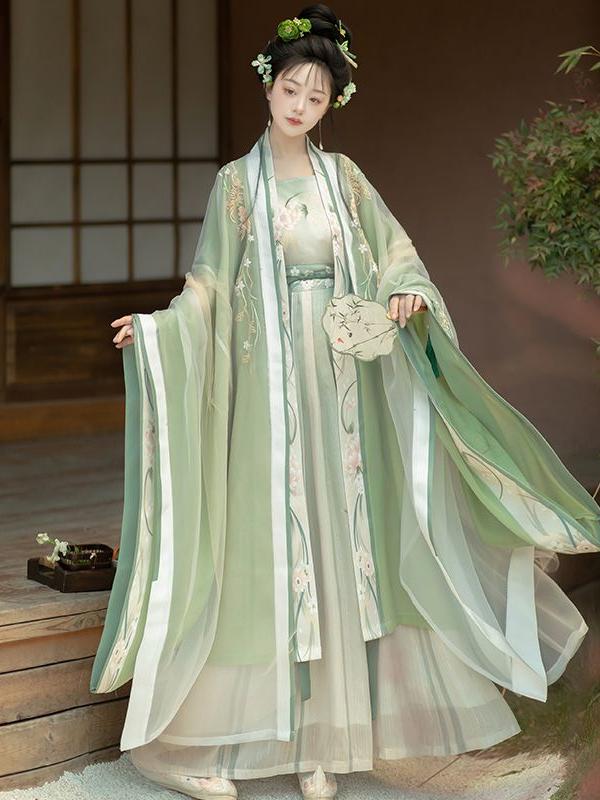 Song Dynasty Hanfu Dress - Traditional Chinese Long Sleeve Gown with Embroidery