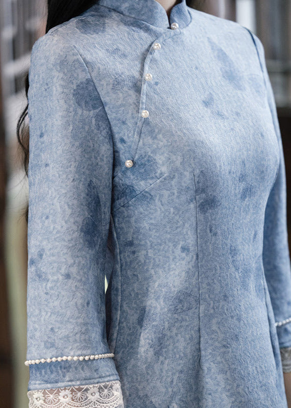 Modern Chinese Long-Sleeve Cinched Dress