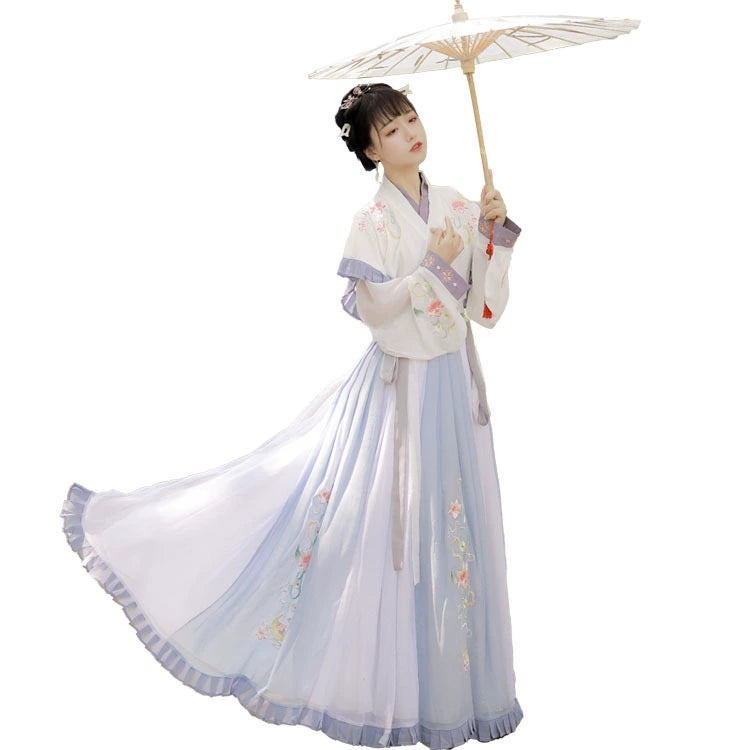 Floral Embroidered Song Dynasty Hanfu Dress – Flowing Chiffon Fairy Gown