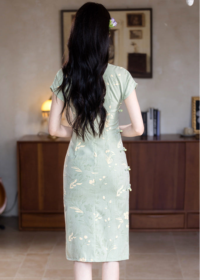 Spring Retro Qipao | Elegant Mandarin Collar Slim Split Dress