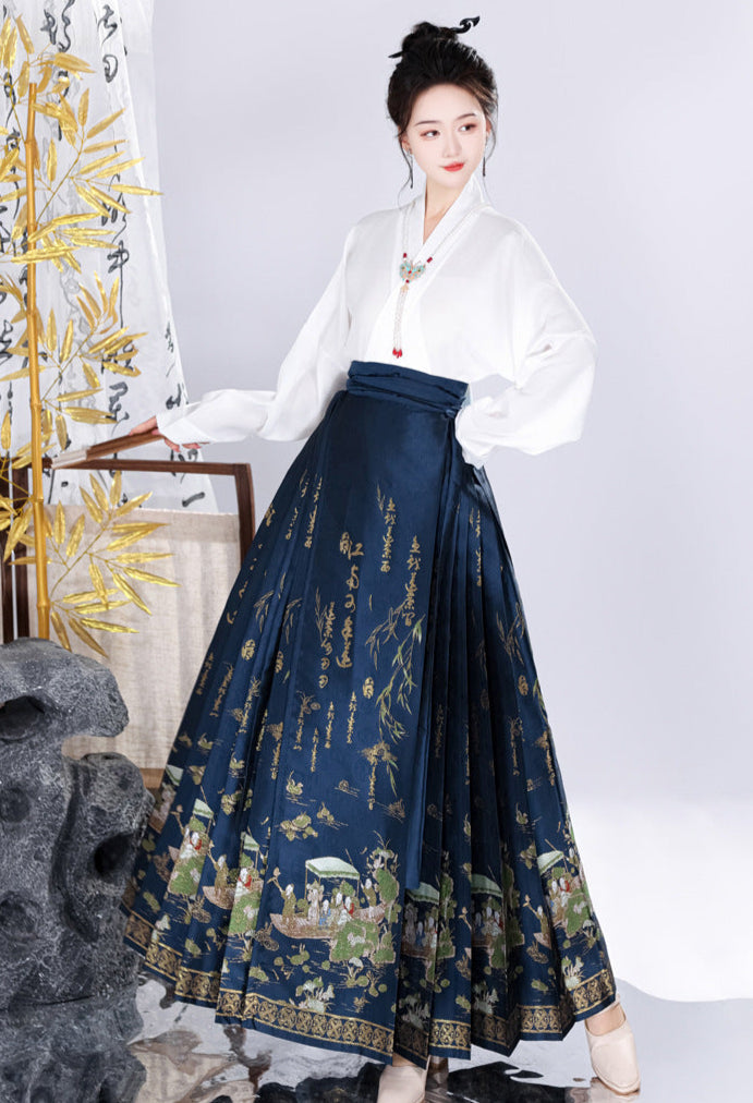 Spring Brocade Ming-Style Mamianqun Set | Traditonal High Waist Daily Long Skirt