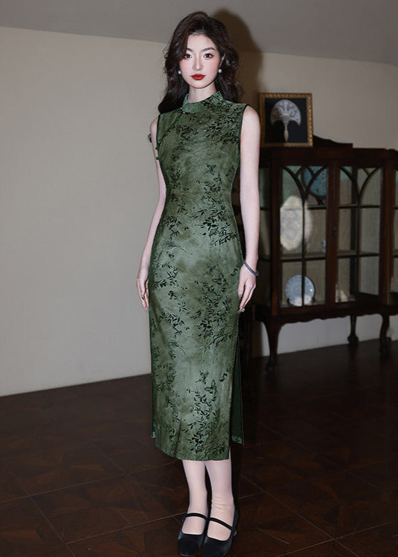 Modern Sleeveless Long Qipao | Mandarin Slim Fit With Side Slit
