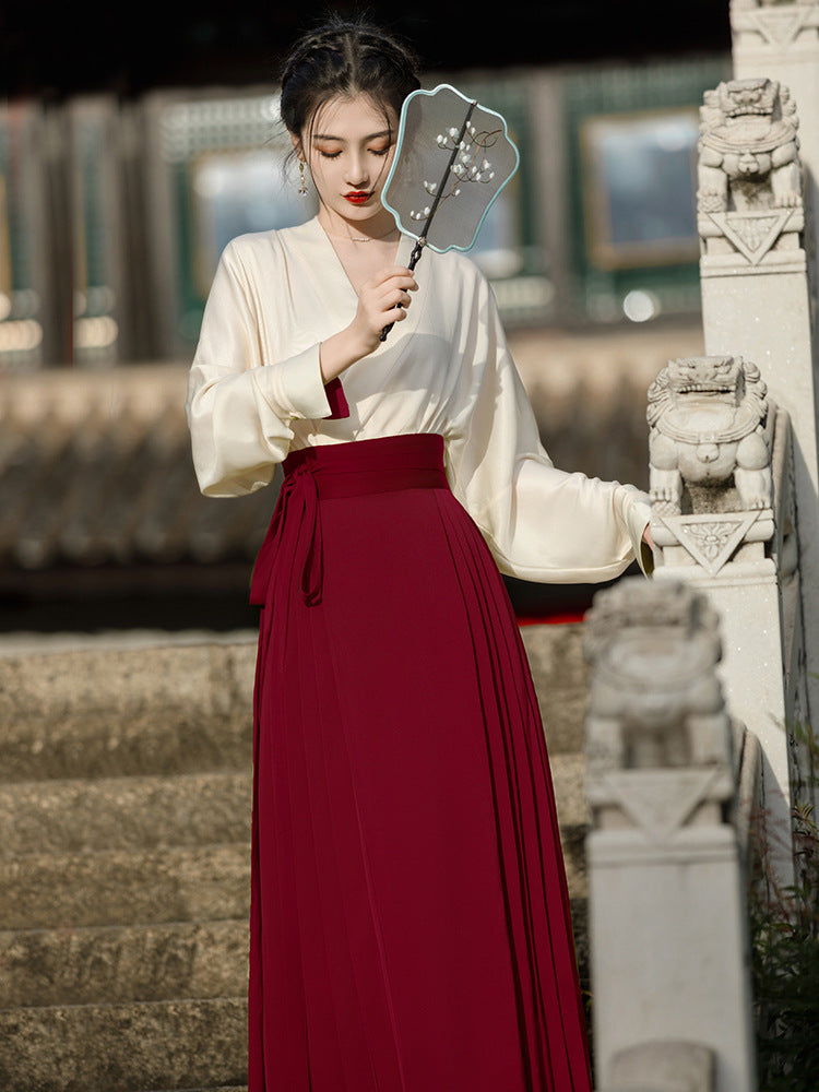 New Chinese Style White Red Mamianqun Set