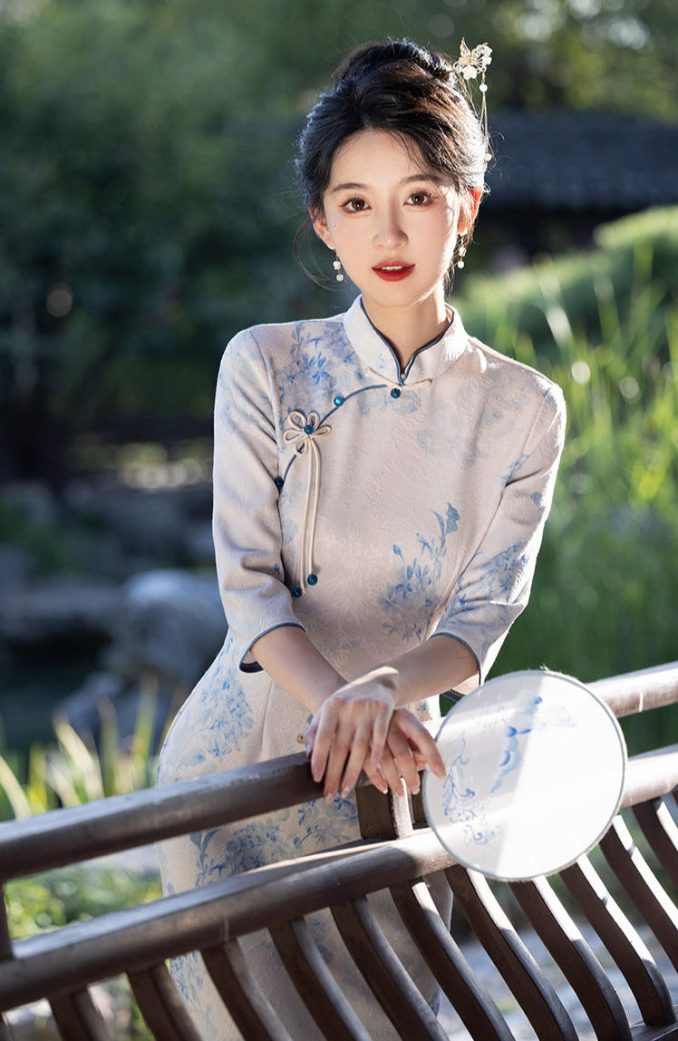 女式复古碎花旗袍