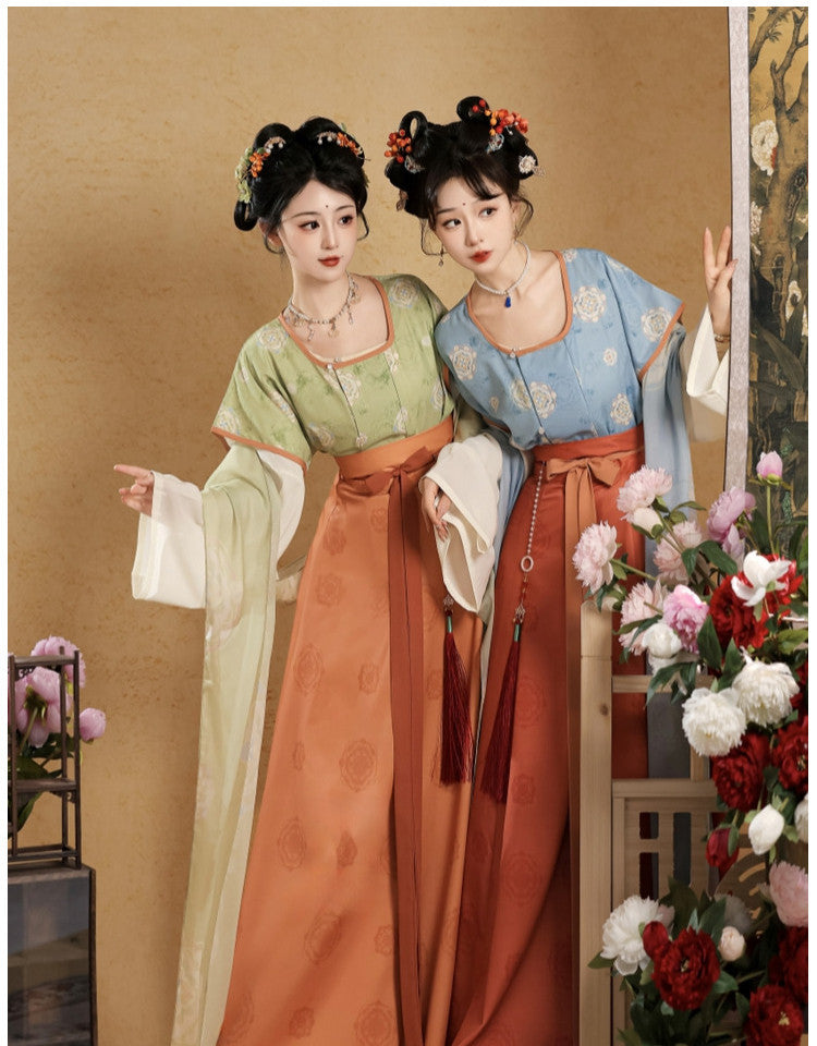 Tang Beizi & Round-Collar Hanfu Set | Eight-Panel Qiyao Ruqun
